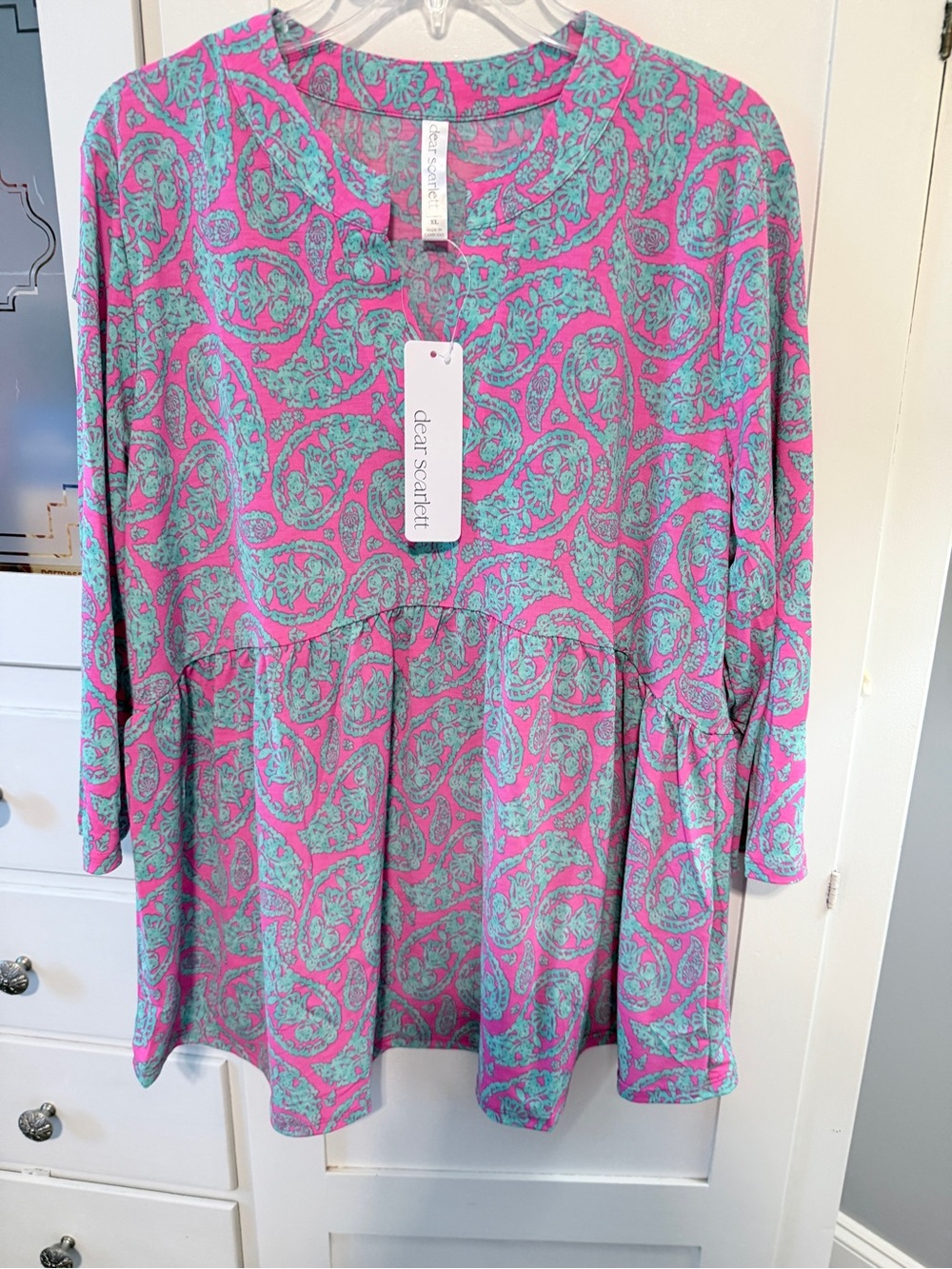 Dear Scarlett Pink & Teal Paisley Tunic Top - Picture 2 of 6